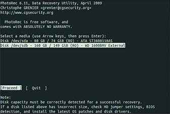 Select the appropriate device, you’ll not get this screen if you’ve opened PhotoRec specifying an image